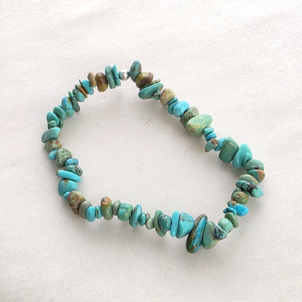 KJC HSN 925‎ Sterling Silver Genuine Stone Turquoise stretch Bracelet 7” New